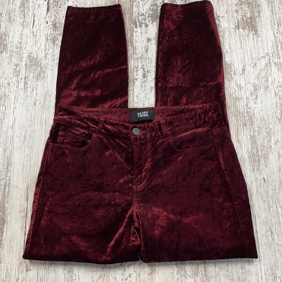 PAIGE Burgundy Wine Velvet Verdugo Ankle Pants - Picture 5 of 10